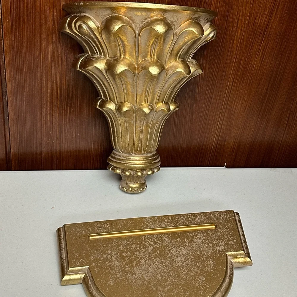 Vintage Antique gold molded resin Hollywood Regency Wall pocket planter Shelf